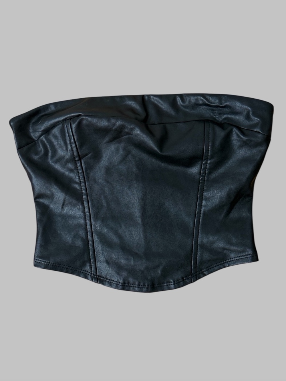 Altar'd State Black Faux Leather Strapless Corset Top